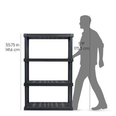 Iris 4-Shelf Plastic Shelving Unit, 55.8" x 35.9" x 17.9", Black (140099)