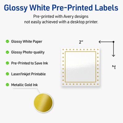 Avery Laser/Inkjet Square Multipurpose Labels, 2 x 2, White, 120/Pack (S00-DHY)