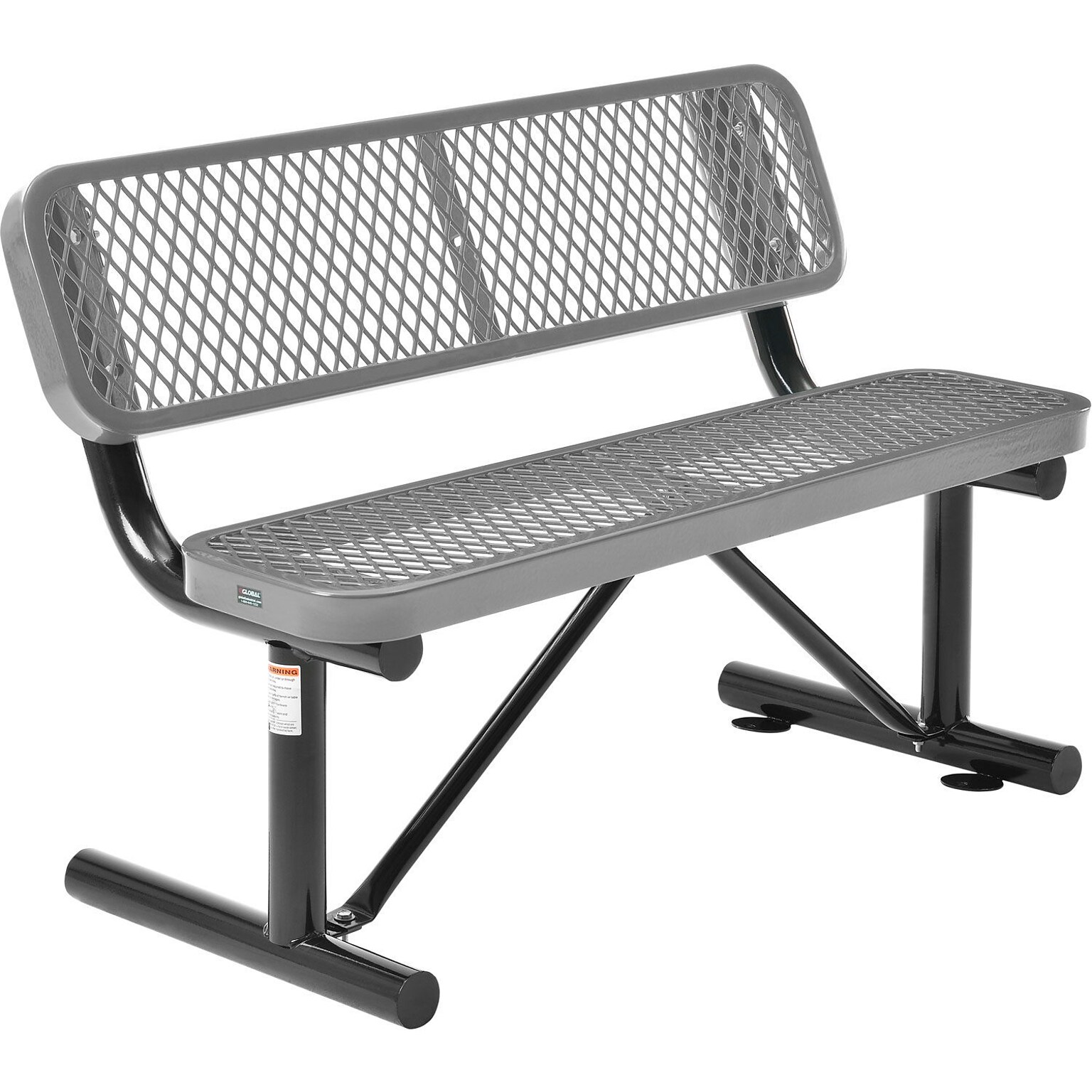 Global Industrial 4 Outdoor Steel Bench w/ Backrest, Expanded Metal, Gray (695743GY)