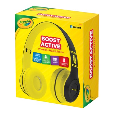 Crayola Boost Active Wireless Over-Ear Headphones, Bluetooth, Black/Yellow (CHPBT348)