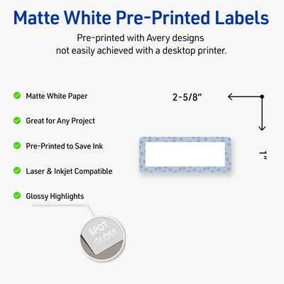 Avery Laser/Inkjet Rectangle Multipurpose Labels, 1 x 2-5/8, White, 160/Pack (S00F8H)