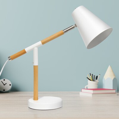 Creekwood Home Nordic LED Desk Lamp, 15.5", Matte White/Wood (CWD-1020-WH)