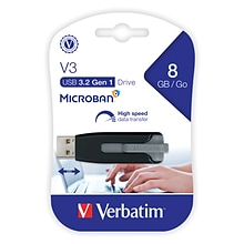 Verbatim Store n Go V3 8GB USB 3.2 Type A Flash Drive, Black/Gray (49171)