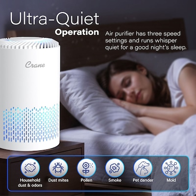 Crane True HEPA Tabletop Air Purifier, 150 sq. ft., White (EE-5061)