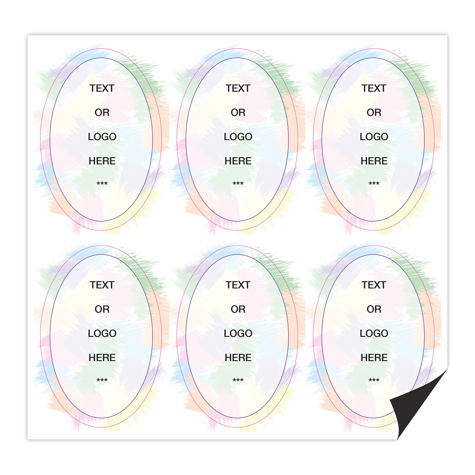 Custom Full Color Vertical Oval Shaped Magnets, 30 mil. Magnetic stock, 6-Perforated Magnets per Sheet, 3 x 2