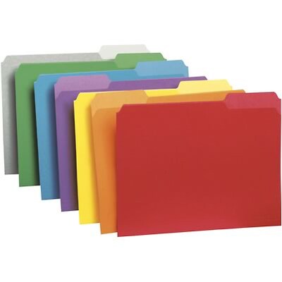 Quill Brand File Folders, 1/3-Cut, Letter Size, Assorted, 100/Box (7391AD)