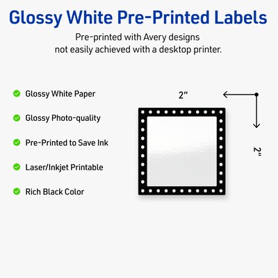 Avery Laser/Inkjet Square Multipurpose Labels, 2 x 2, White, 120/Pack (S00-DKQ)