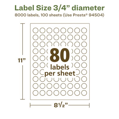 Avery EcoFriendly Laser/Inkjet Multipurpose Labels, 3/4" diameter, White, 8000/Box (94504)