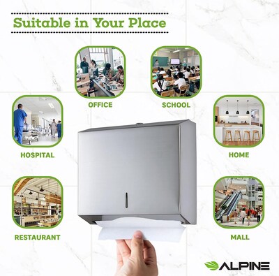 Alpine Industries Centerpull Paper Towel Dispenser, Stainless Steel, 2/Pack (481-2PK)