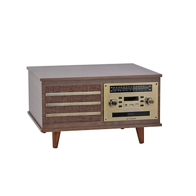 Victor Monroe Retro 8-in-1 Turntable Record Player and Entertainment Center with Bluetooth and Built in Speakers, Walnut
