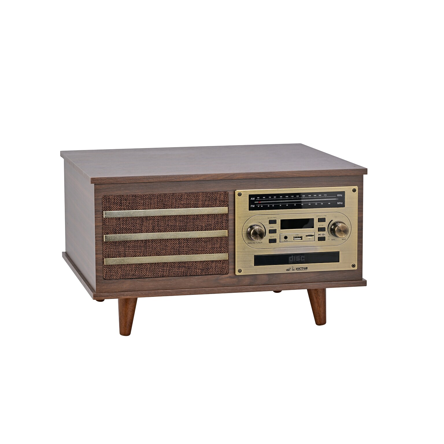 Victor Monroe Retro 8-in-1 Turntable Record Player and Entertainment Center with Bluetooth and Built in Speakers, Walnut