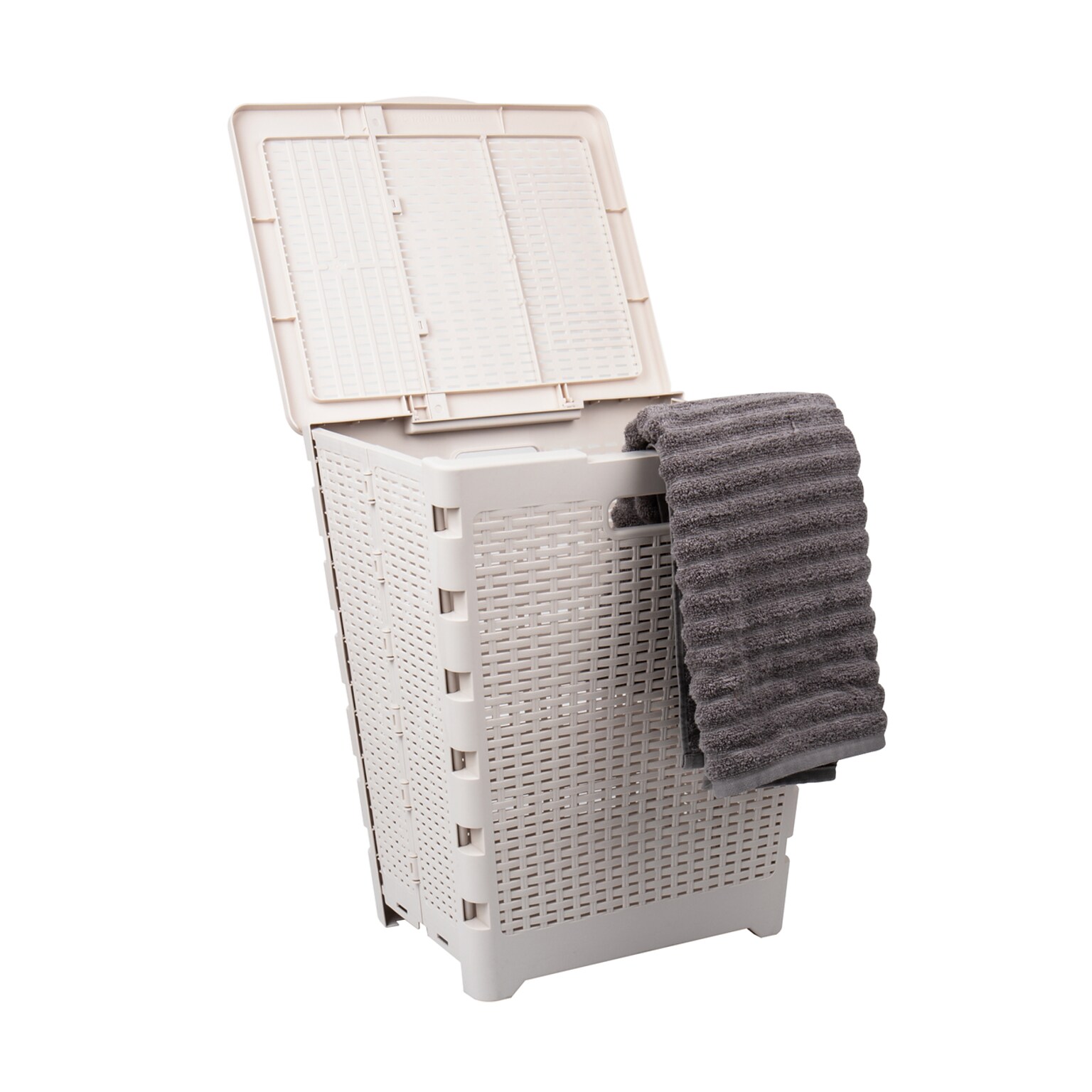Mind Reader Foldable Plastic Laundry Hamper with Lid, Ivory (FOLHAMP61-IVO)