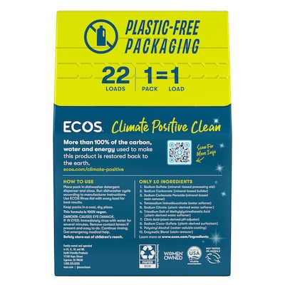 ECOS PRO Free & Clear Dishwasher Detergent Packs, Unscented, 22 Packs/Box (969906)