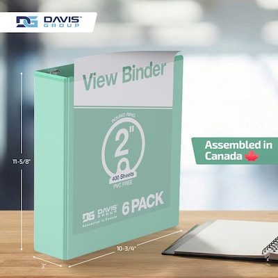 Davis Group Standard View 2" 3-Ring Binders, Mint, 6/Pack (7413-14-06)