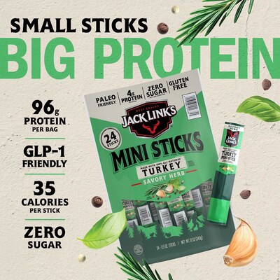 Jack Link's Savory Herb Mini Turkey Meat Sticks, 0.5 oz, 24/Pack (220-02905)