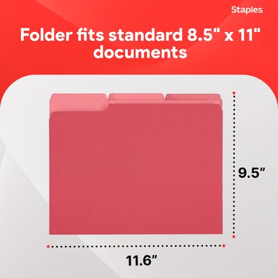 Staples File Folders, 1/3-Cut Tab, Letter Size, Red, 100/Box (ST224519-CC)