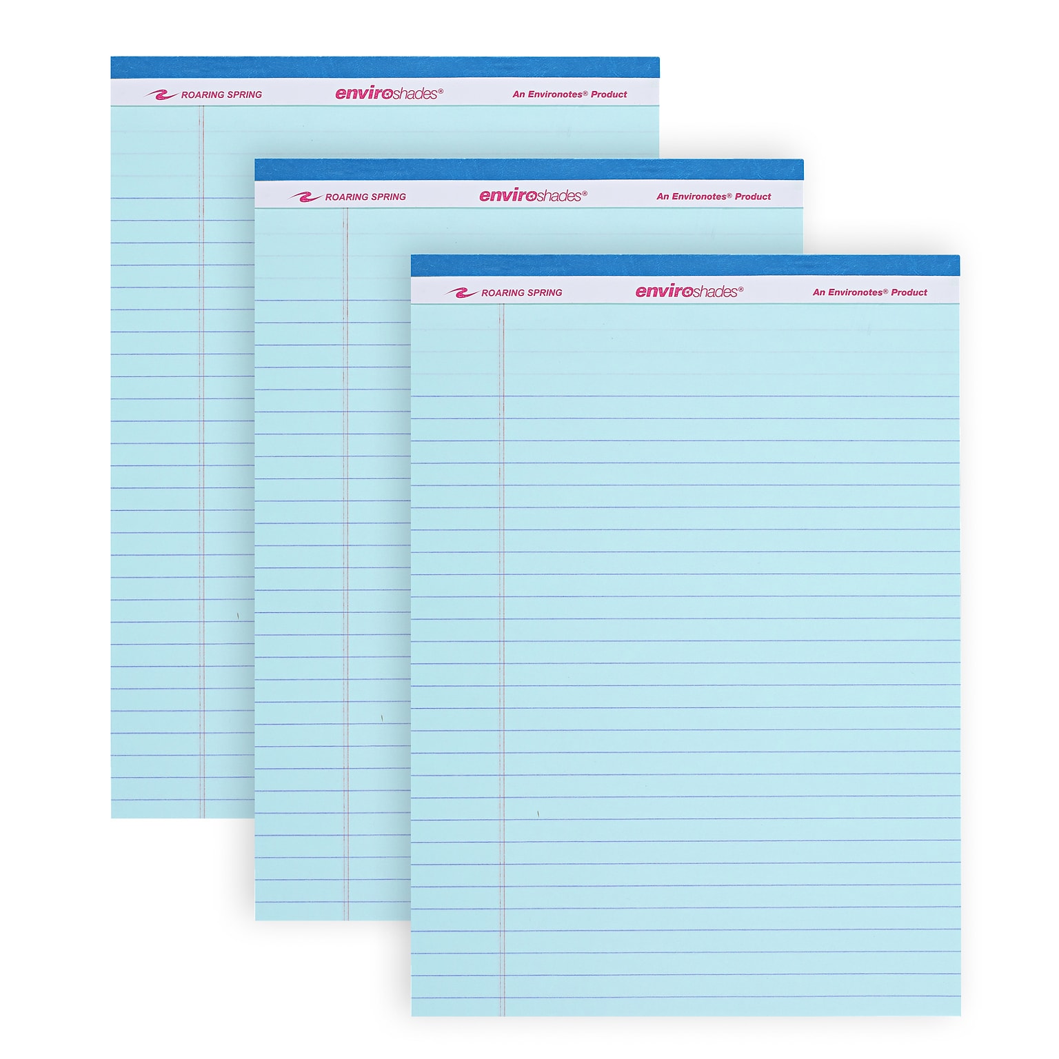Roaring Spring Paper Products Enviroshades Notepad, 8.5 x 11.75, Wide Ruled, Blue, 50 Sheets/Pad, 3 Pads/Pack (74123)