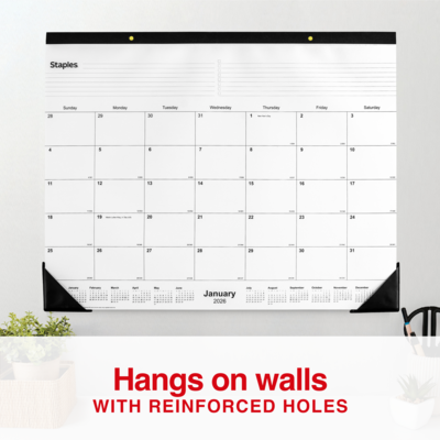 2026 Staples 22" x 17" Monthly Desk Pad Calendar, Unlined, Black/White (ST58448-26)