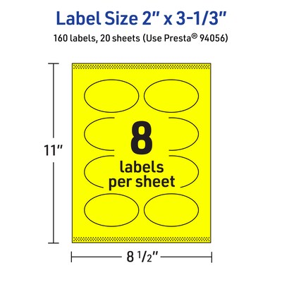 Avery Laser/Inkjet Multipurpose Oval Labels, 2" x 3-1/3", Neon Yellow, 160/Pack (94056)