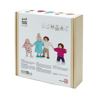 PlanToys Wooden Doll Family, Light Skin Tone & Brown Hair, 4/Set (PTS7142)