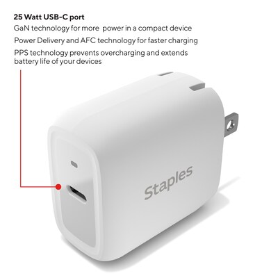 Staples® USB-C Wall Charger, White (NX60447)