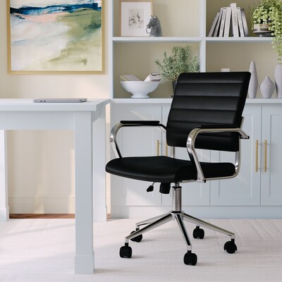 Martha Stewart Piper Faux Leather Swivel Executive Chair, Black/Polished Nickel (CH2209212BK)