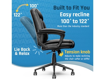 Click365 Transform 1.0 Ergonomic Bonded Leather Swivel Desk Chair, Black (CCHR10001B)