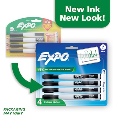 Expo Magnetic Dry Erase Markers, Fine Tip, Black, 4/Pack (1944745)