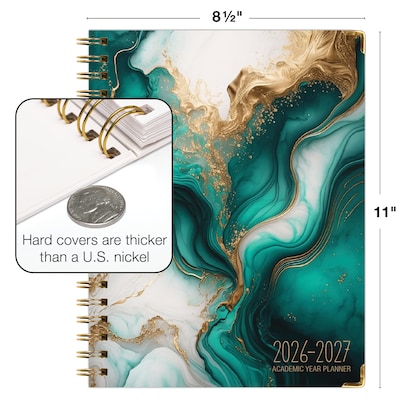 2026-2027 Excello Brands 8.5" x 11" Academic Weekly & Monthly Planner, Paperboard Cover, Teal Gold Marble (FSHN-AY26-8511-54)