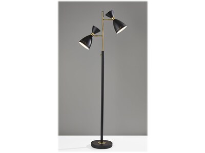 Adesso Oscar 68" Antique Brass/Black Metal Floor Lamp with 2 Cone Shades (4285-01)