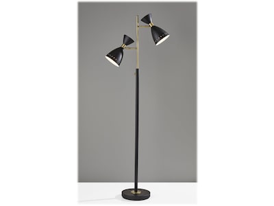 Adesso Oscar 68 Antique Brass/Black Metal Floor Lamp with 2 Cone Shades (4285-01)