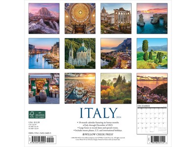 2024 Willow Creek Italy 12 x 12 Monthly Wall Calendar (34095)