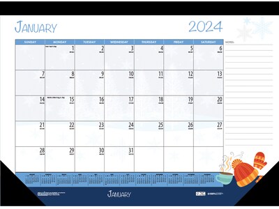 Bar Harbor Recycled Wirebound Monthly Wall Calendar  22 x 31.25  White/Blue/Gray Sheets  12-Month (Jan-Dec): 2024