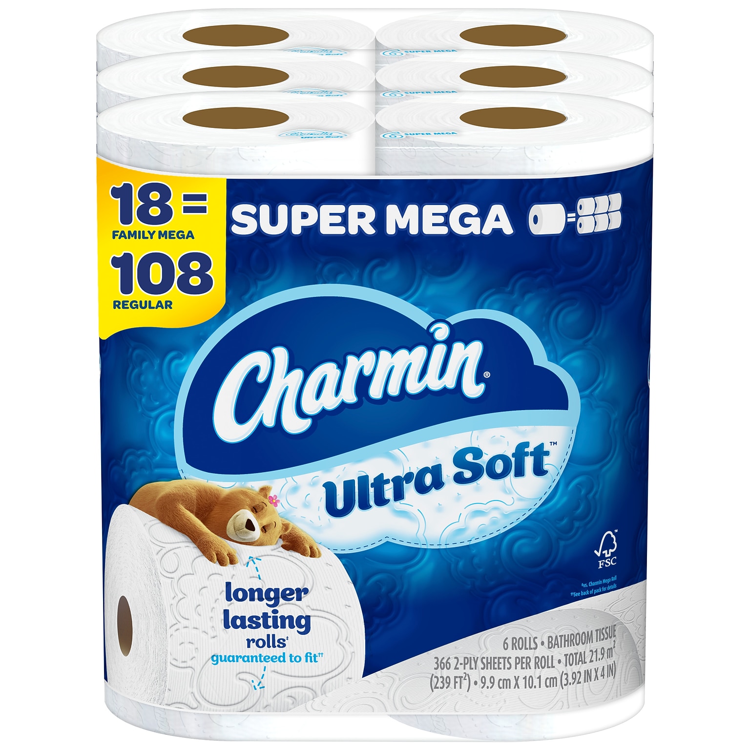 Charmin Ultra Soft Super Mega Toilet Paper, 2Ply, White, 366 Sheets