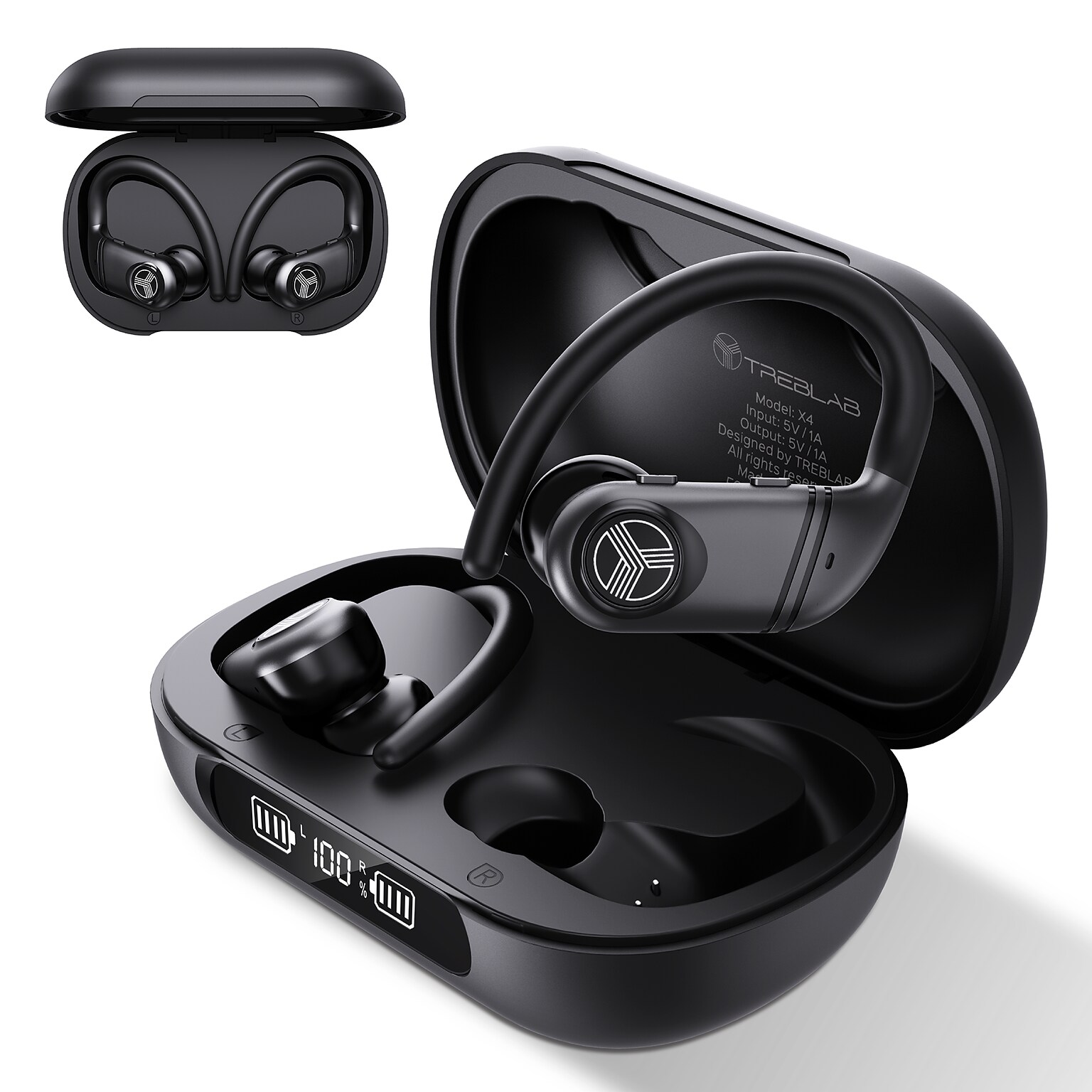 Treblab Wireless Noise Canceling Earbuds, Bluetooth, Black (X4)