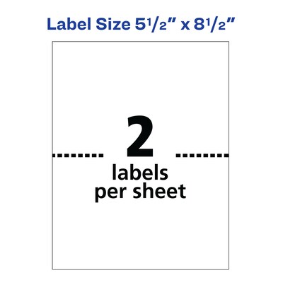 Avery Laser/Inkjet Shipping Labels, 5-1/2" x 8-1/2", White, 2 Labels/Sheet, 250 Sheets/Box (95930)