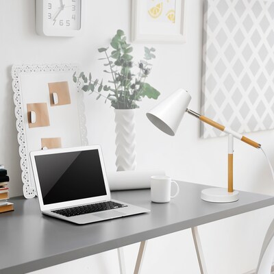 Simple Designs White Matte and Wooden Pivot Desk Lamp (LD1059-WHT)