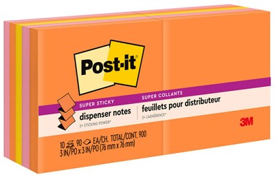 Post-it Super Sticky Pop-up Notes, 3" x 3", Energy Boost Collection, 90 Sheet/Pad, 10 Pads/Pack (R33010SSAU)