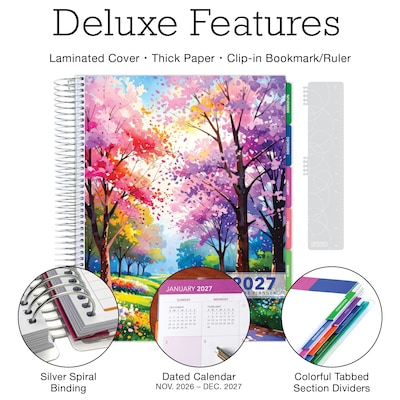 2027 Excello Brands 10.3 x 12.3 Weekly & Monthly Standard Planner, Plastic Cover, Watercolor Tree (DLX-CY27-0043)