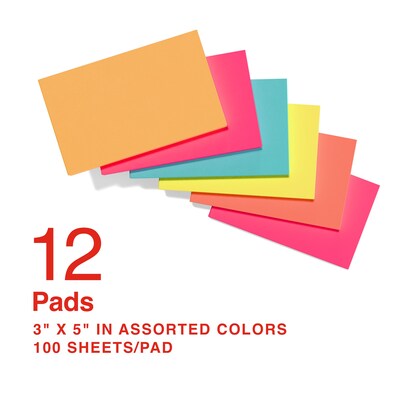 Staples Notes, 3 x 5, Pool Party Collection, 100 Sheet/Pad, 12 Pads/Pack (S-35BR12)