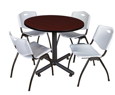 Regency 42 Laminate Mahogany Round Training Rooms Table with 4 M Stacker Chairs, Gray (TKB42RNDMH47GY)