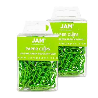 JAM Paper® Colored Standard Paper Clips, Small 1 Inch, Lime Green Paperclips, 2 Packs of 100 (218306