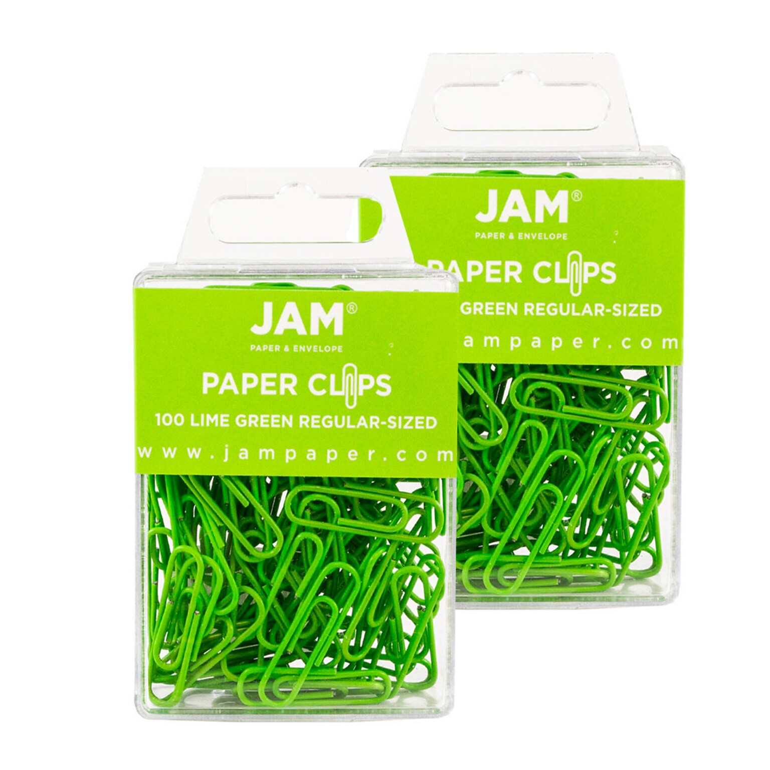 JAM Paper® Colored Standard Paper Clips, Small 1 Inch, Lime Green Paperclips, 2 Packs of 100 (21830624a)