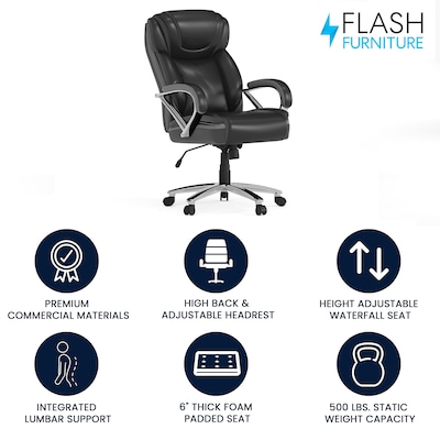 Flash Furniture HERCULES Series Ergonomic LeatherSoft Swivel Big & Tall Executive Office Chair, Black (GO2092M1BK)