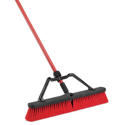 Libman Commercial 24 Multi-Surface Heavy-Duty Push Broom, Red & Black Bristles, 3/Carton (823)