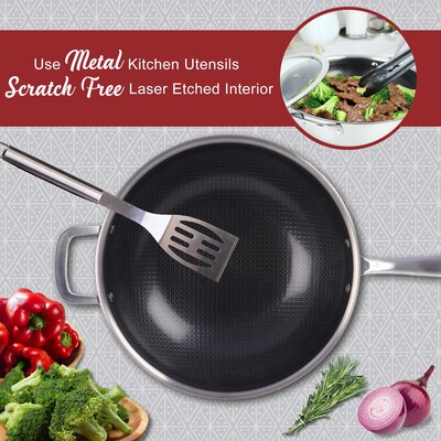Brentwood 12" Wok With Glass Lid, Stainless Steel (B-WH30L)
