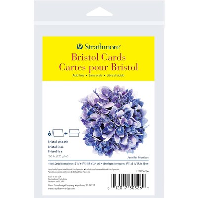 Strathmore 300 Series Bristol Cards & Envelopes,4.875 x 3.5, White, 6/Pack, 3 Packs/Bundle (STTP30