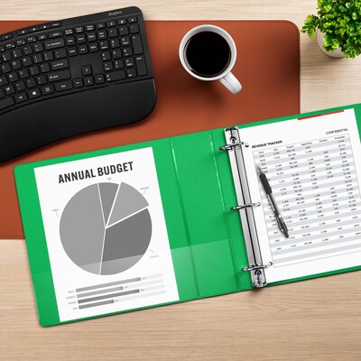 Staples® Standard 2" 3 Ring View Binder with D-Rings, Green (55433)