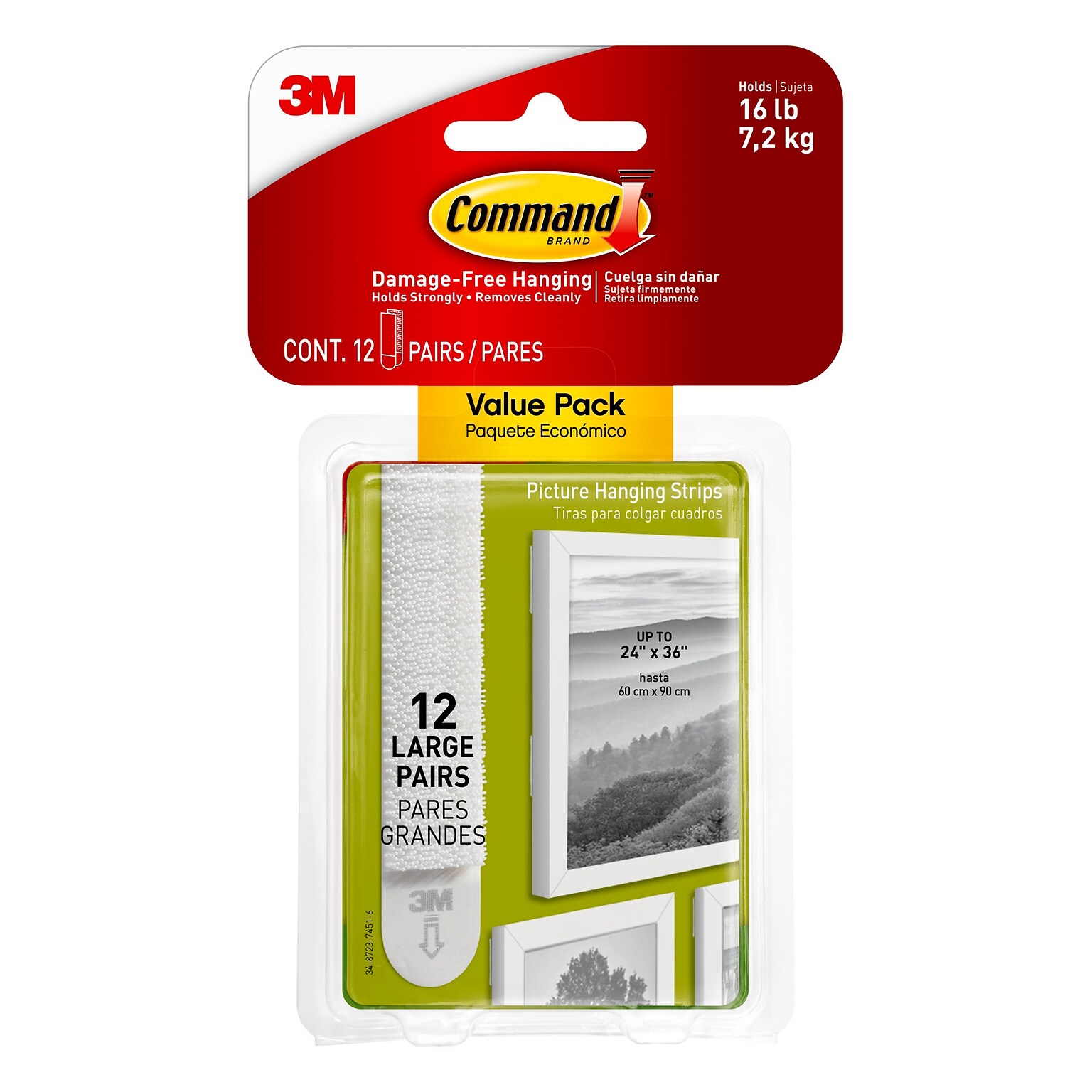 Command Large Picture Hanging Strips, White, Damage Free Hanging of Dorm Decor, 12 Pairs, 24 Command Strips) (17206-12ES)