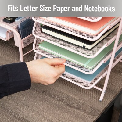 Mind Reader 5-Tier Stackable Paper Desk Tray Organizer, Metal, Pink (5TPAPER-PNK)